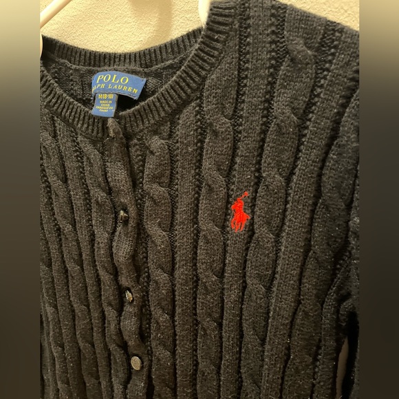 Polo by Ralph Lauren Girls Cable-Knit Cotton Peplum Cardigan Black Size M 8-10 - Picture 4 of 10